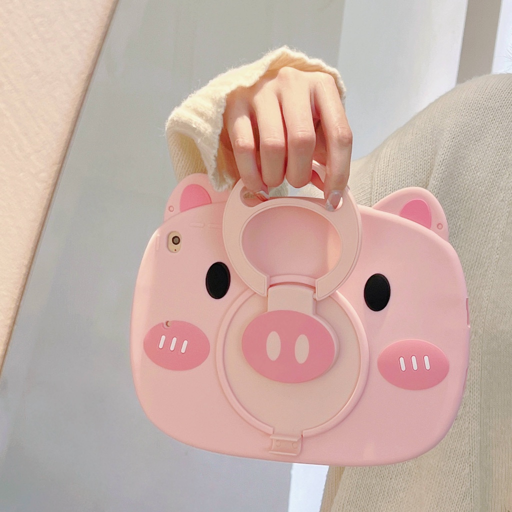 Ốp Máy Tính Bảng Có Giá Đỡ Xoay 360 Độ Hình Heo Hồng Cho iPad 10 2022 Air Pro 2017 2018 2019 2020 Mini 1 2 3 4 5 6 7 8 10.2