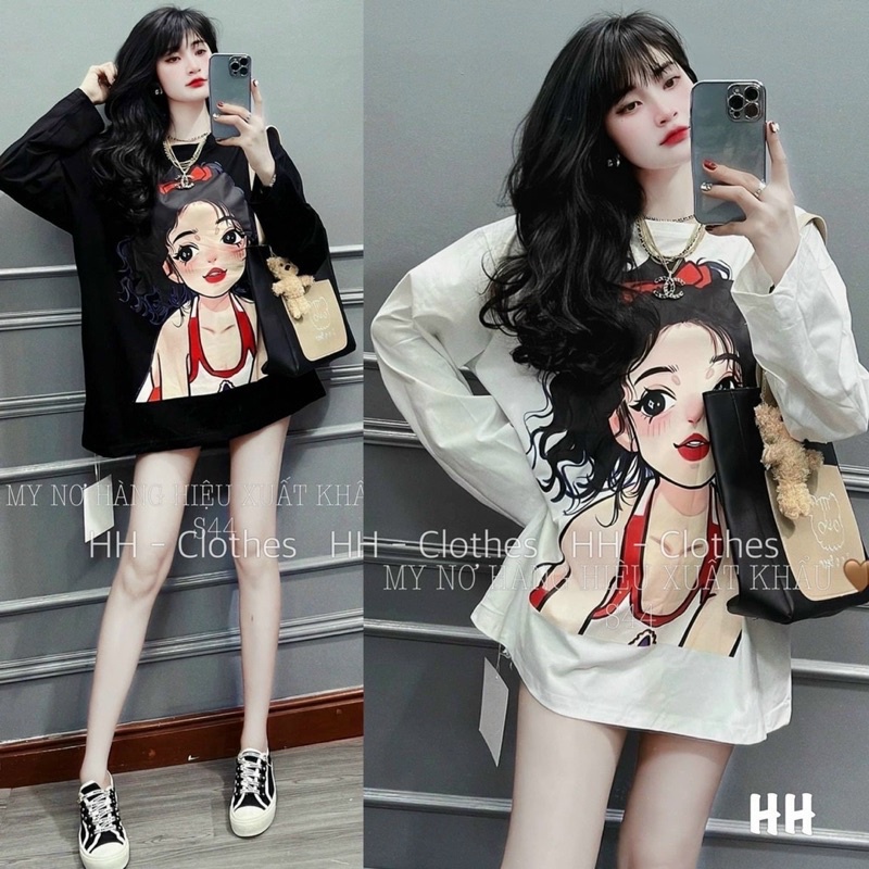 Áo thun phông rộng tay dài in hình cô gái siêu hot trend hàng xuất khẩu alohashop91