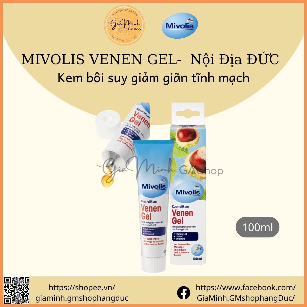 Kem Gel Bôi Giảm Suy Giãn Tĩnh Mạch Mivolis Venen Gel Das Gesunde Plus 100ml, hàng Đức