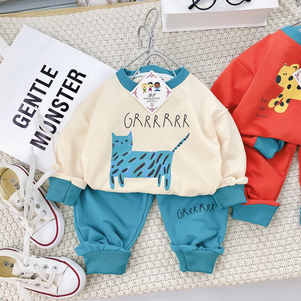 Bộ thu đông dài tay cho bé trai và bé gái chất da cá quảng châu cao cấp từ 8-18kg