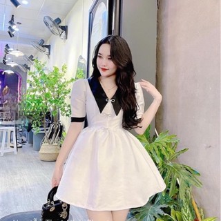 Đầm Tafta Dáng Xoè Đi Tiệc Phối Cổ Kèm Tag Nơ Đá Siêu Xinh V006, Đầm Bánh Bèo Nữ Hàng Hai Lớp Có Sẵn Lemie By Lekemqc