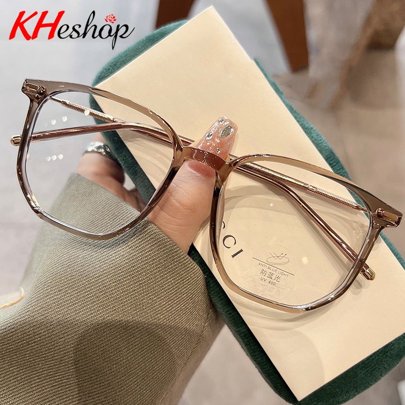 Gọng Kính cận màu Nâu Lạnh siêu xinh, Kính 0 độ form trơn đa giác gọng lớn, bản mỏng mã Y2982