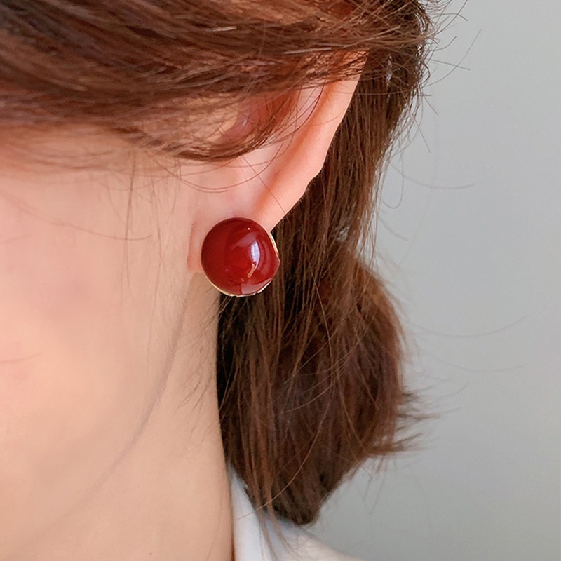 Bông Tai Hai Mặt Hình Tròn Đính Hạt Đậu Đỏ Phong Cách Đơn Giản Thời Trang 2022 Dành Cho Nữ