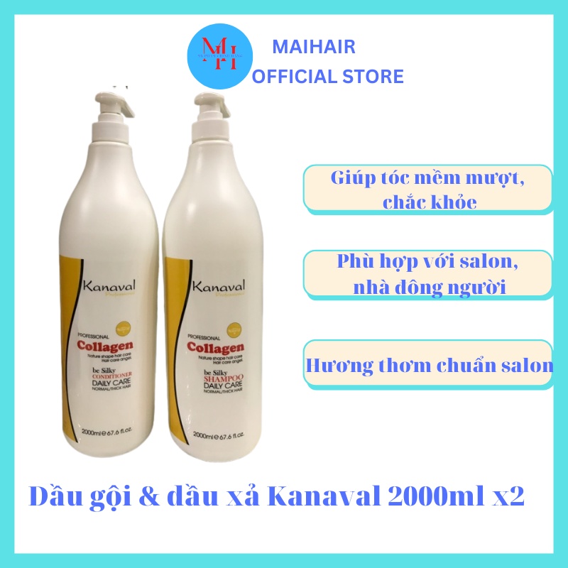 Dầu gội & dầu xả Kanaval 2000ml X2, dầu cặp thích hợp với salon, nhà đông người