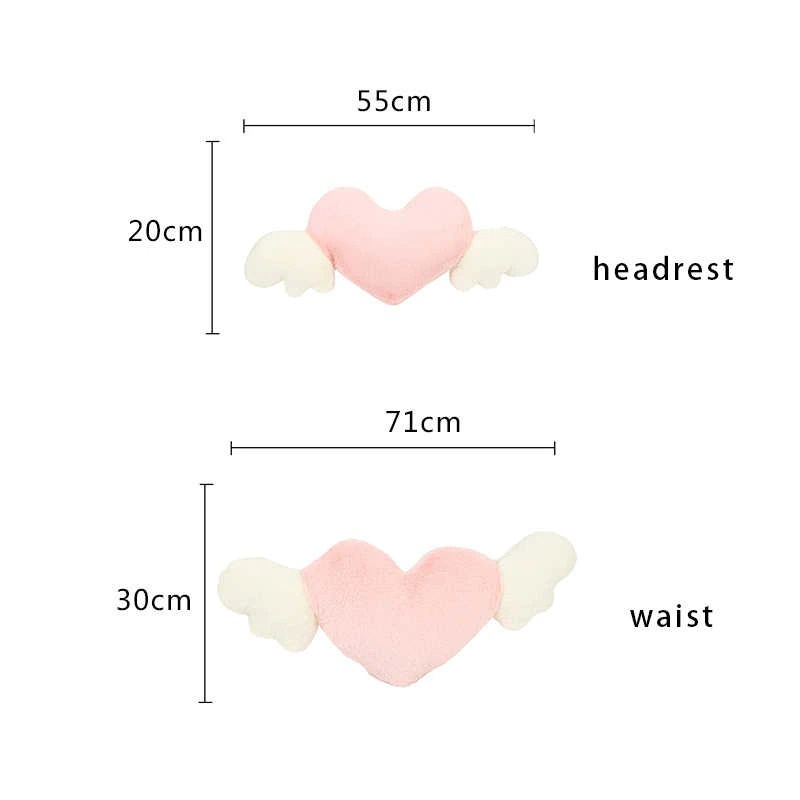 Gối Tựa Đầu, Tựa Lưng Xe Ô Tô Hình Đôi Cánh Trái Tim Thiên Thần Trắng Hồng Dễ Thương