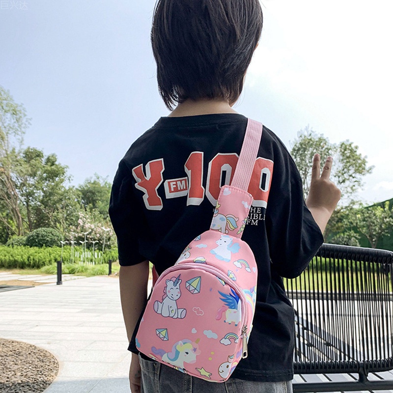 Túi Đeo Chéo Ngực Có Khóa Kéo In Họa Tiết Khủng Long Hoạt Hình Dễ Thương Cho Bé