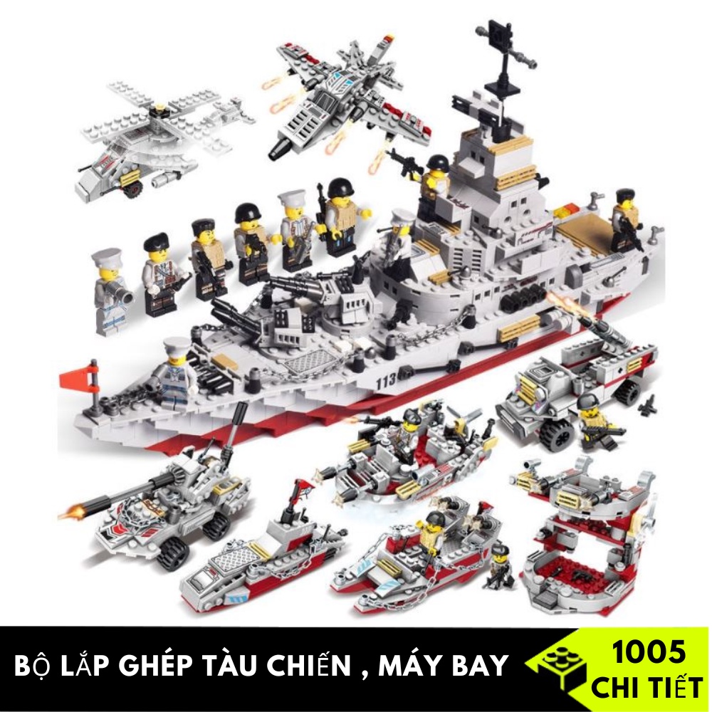 [1000 Chi Tiết] Mô Hình Lắp Ráp Tàu Chiến , Bộ xếp hình Tàu Chiến 26 tạo hình 1000 Chi Tiết - Kèm Lính Hải Quân