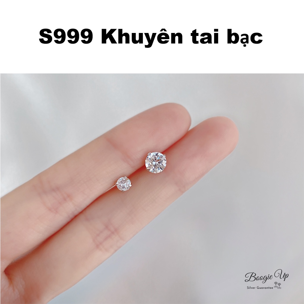 Bông tai mạ bạc 100% S999 đính đá sang trọng cho nữ