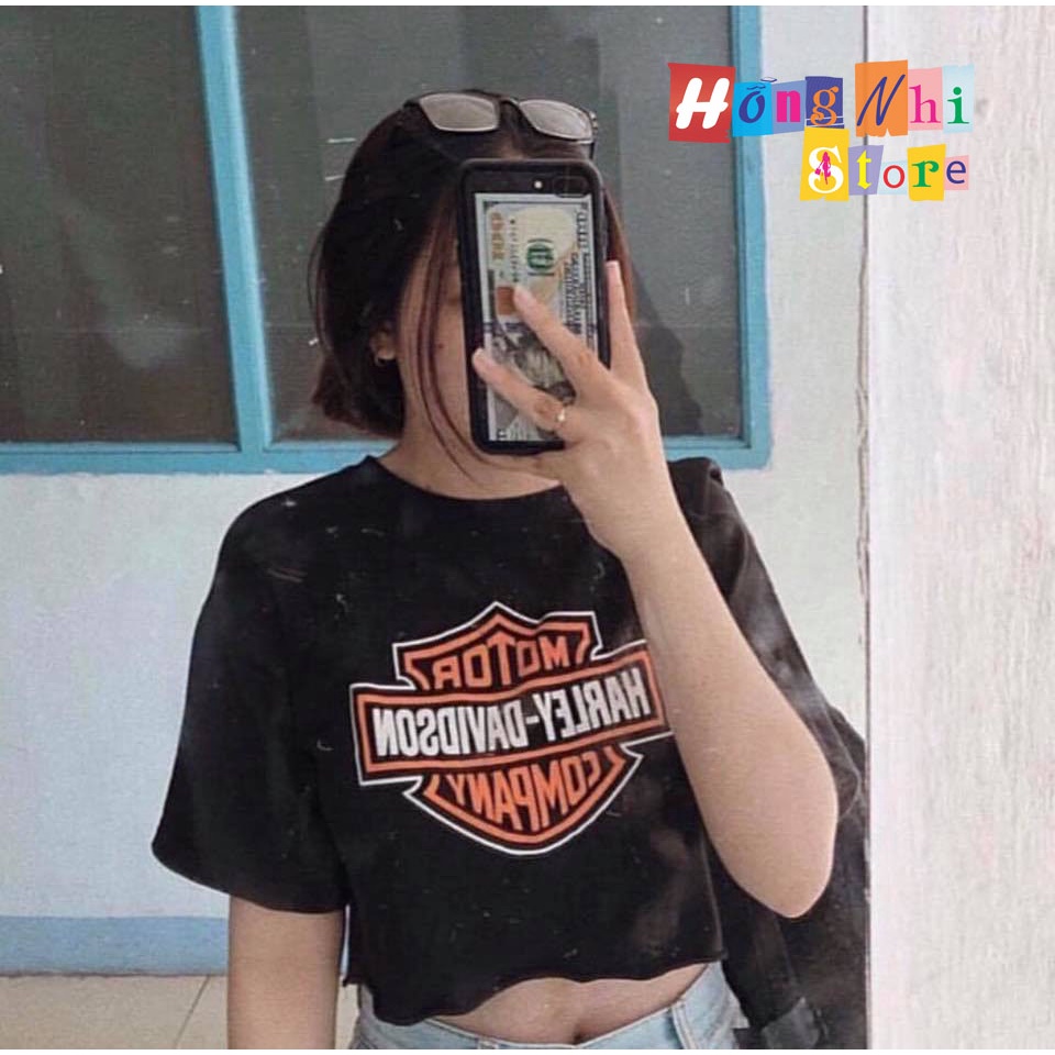 Áo Croptop Tay Lỡ In Hình Harley Davidson Dáng Rộng Oversize Ulzzang - MM