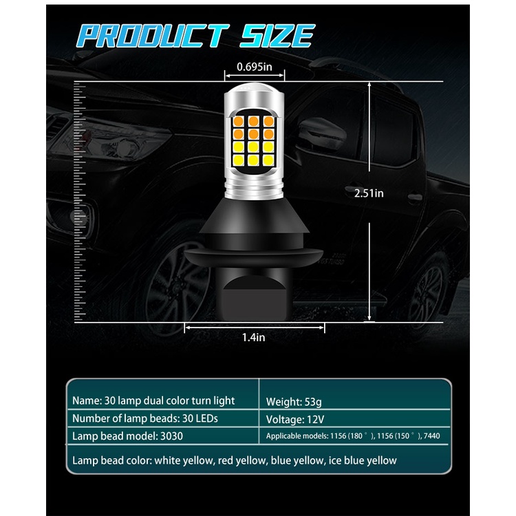 Bộ 2 Đèn Tín Hiệu Ban Ngày BA15S 1156 p21w BAU15S PY21W T20 W21W 7440 30LED