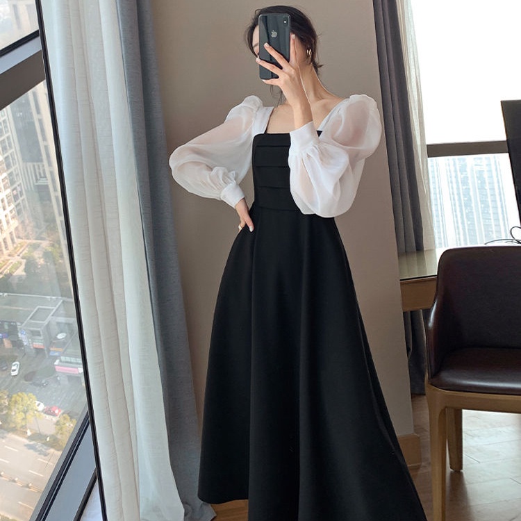 Đầm voan Perty cổ vuông dài tay thời trang dành cho nữ