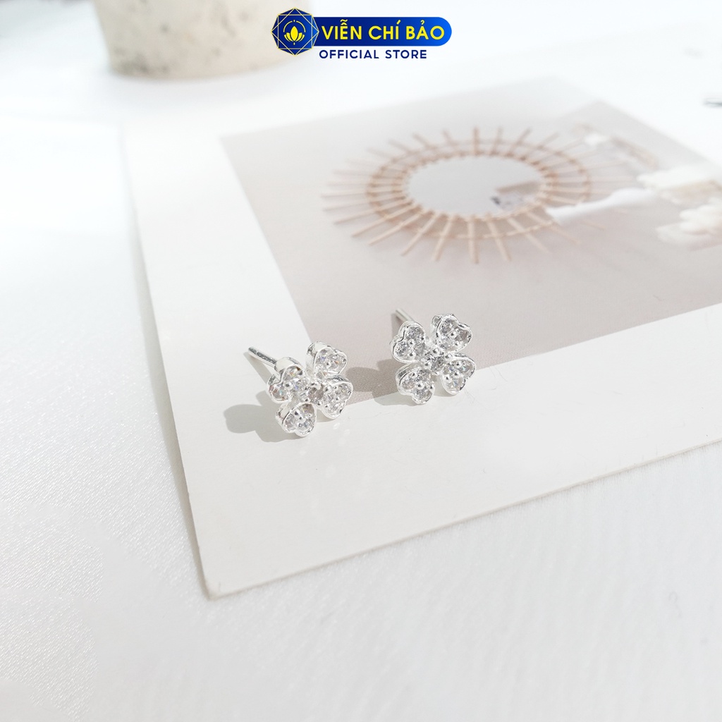Bông tai bạc nữ Cỏ bốn lá may mắn chất liệu bạc 925 thời trang phụ kiện trang sức nữ Viễn Chí Bảo E044
