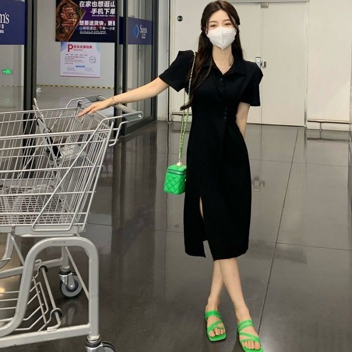 Đầm Chữ A Dáng Dài Qua Gối Cổ Bẻ Phong Cách Pháp Thời Trang Mùa Hè Dành Cho Nữ