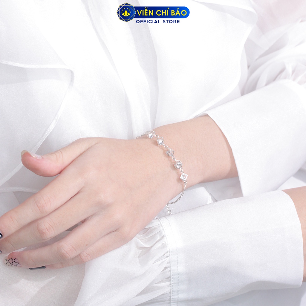 Lắc tay nữ hình Khối lập phương đá trắng, vòng tay nữ bạc 925 thời trang phụ kiện trang sức nữ Viễn Chí Bảo L400024