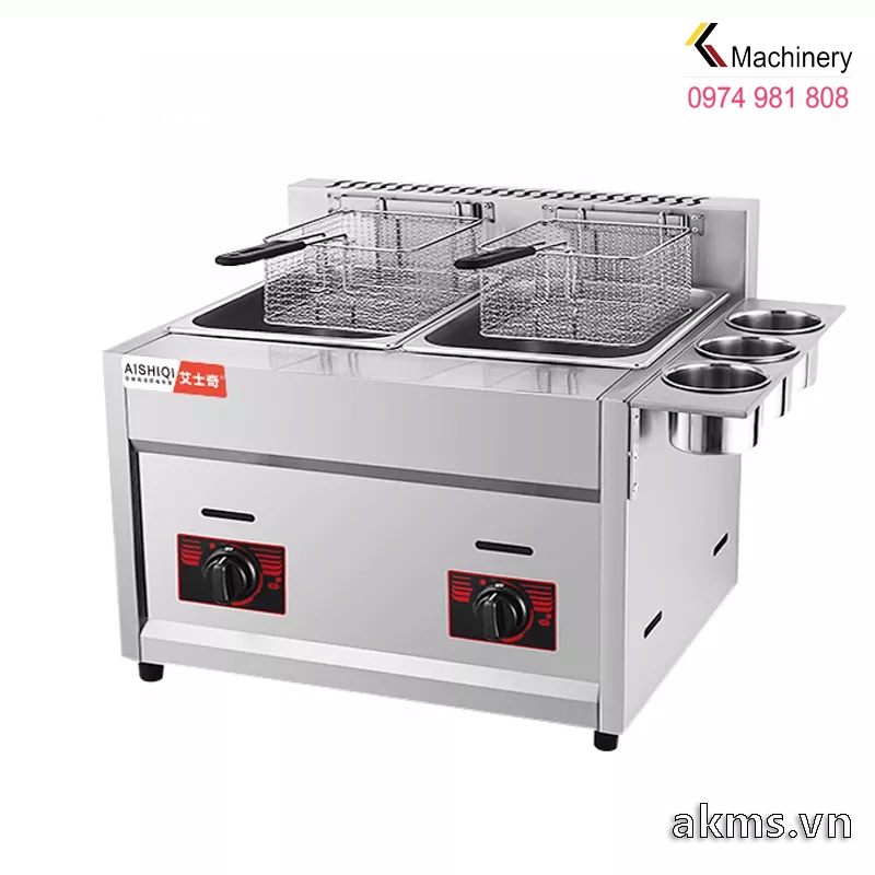 Bếp chiên nhúng đôi dùng Gas dung tích 6L+6L, model ASQ-711