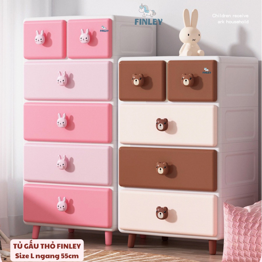 Tủ quần áo tủ đồ dùng họa tiết gấu Bear, gấu Brown nâu, thỏ Cony hồng 4 tầng siêu xinh