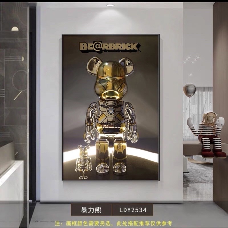 Tranh treo Tường Chú Gấu Kaws BearBrick- Siêu Xe Ô Tô/ Treo Phòng Khách/ Ngủ / Tranh Tráng Gương Ép Gỗ MDF Nhập Khẩu