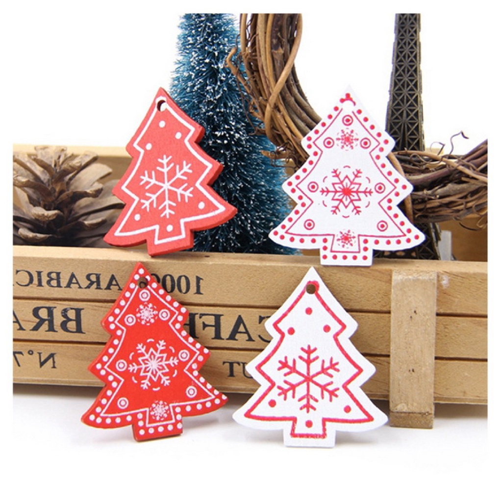 Phụ Kiện Treo Trang Trí Cây Thông Noel Bằng Gỗ Thủ Công Với Nhiều Kiểu Dáng In Hình Bông Tuyết Xinh Xắn