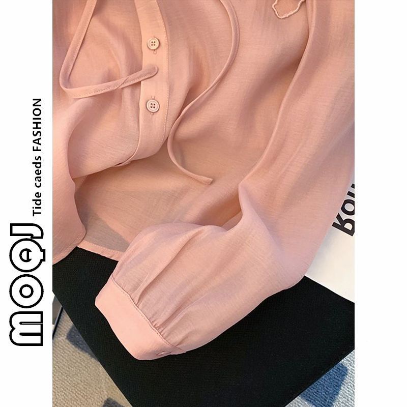 Áo Sơ Mi Thắt Dây Màu Hồng Cỡ Lớn m2-300kg Thời Trang Xuân Thu Cho Nữ