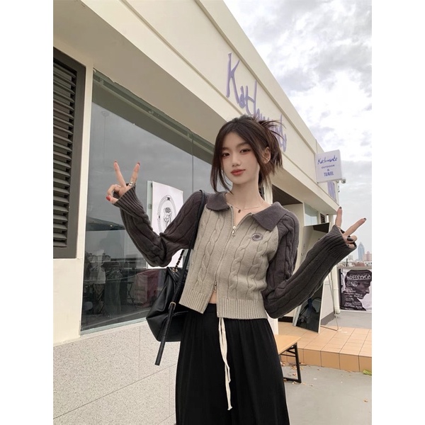 Áo len croptop khoá kéo