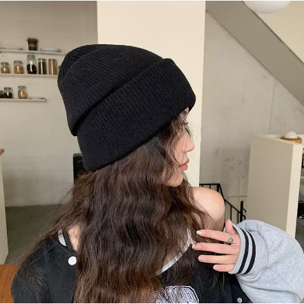 Mũ Beanie Dệt Kim Unisex Mềm Mại Co Giãn Màu Trơn Giữ Ấm Mùa Đông