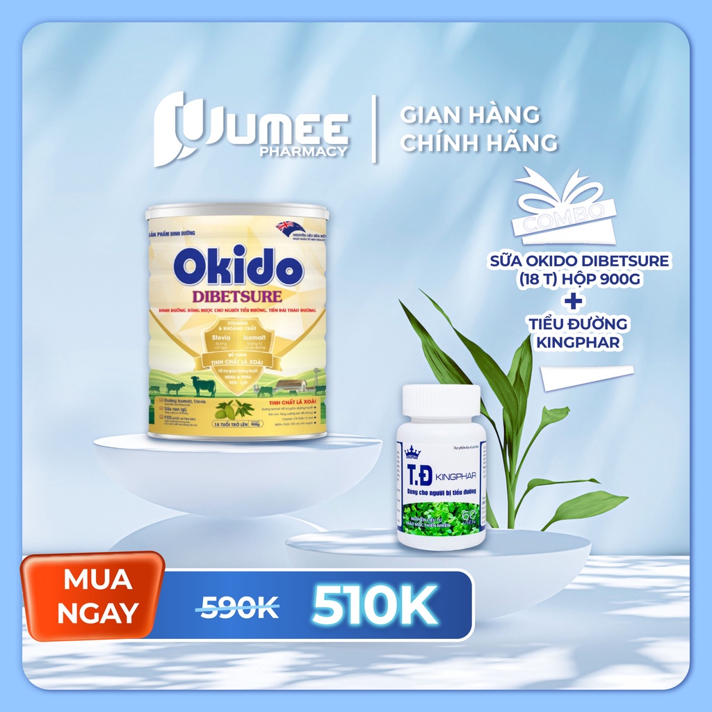 [Combo dành cho người tiểu đường] Sữa bột Okido Dibetsure (900g) và viên uống tiểu đường Kingphar (60 viên)