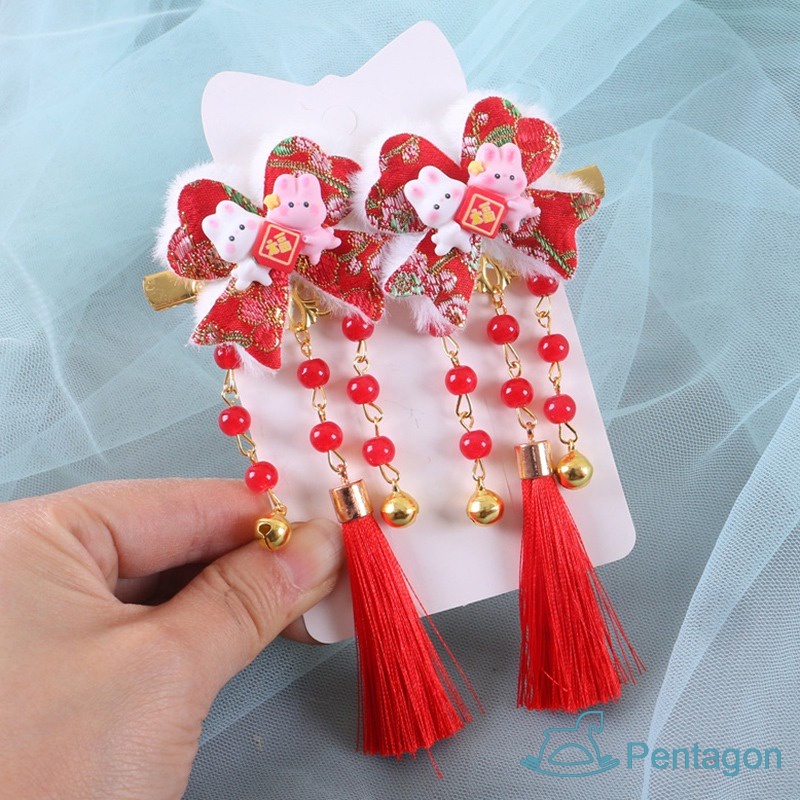 Kẹp Tóc Nơ Tua Rua Phong Cách Trung Hoa Ngọt Ngào Cho Bé Gái