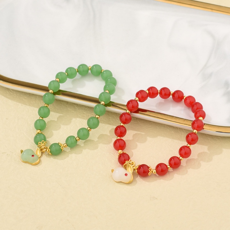 Vòng Tay Chuỗi Hạt Mặt Hình Thỏ Bằng Nhựa Resin Thời Trang Năm Mới Cho Nữ