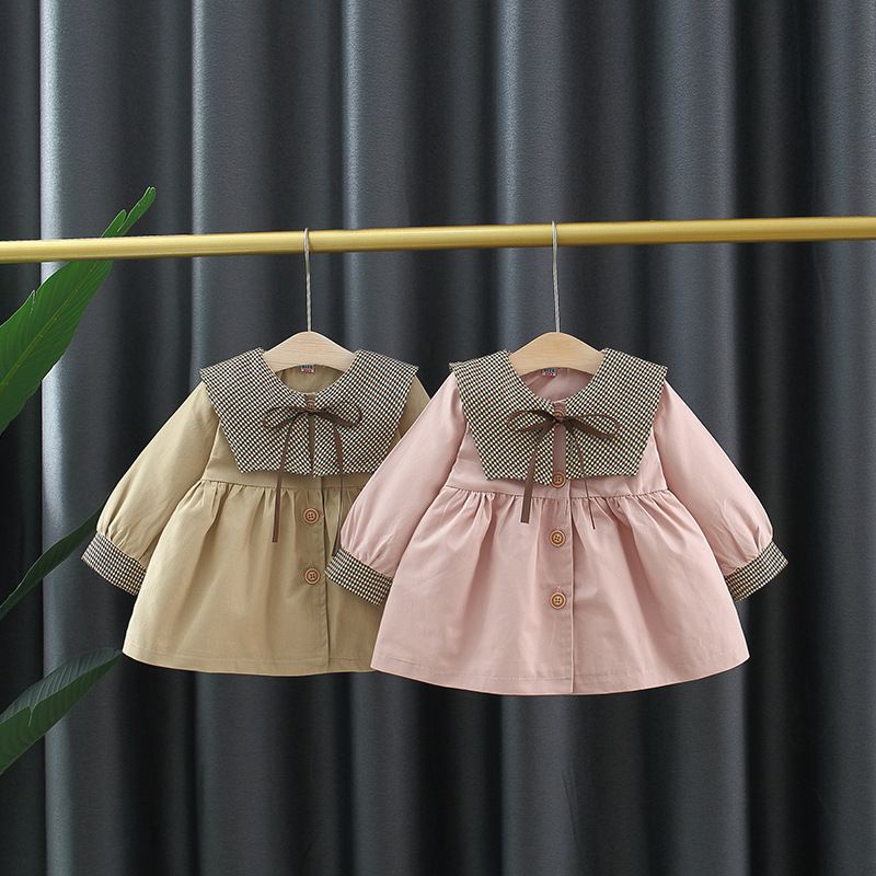 Áo Khoác Kaki Mùa Thu Cho Bé Gái Cổ Tay Phối Caro , có lót trong