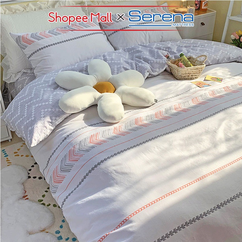 Bộ Ga Giường 5 Món Cao Cấp Cotton Living SERENA MATTRESS Set Chăn Ga Ra Drap Nệm Đệm Phủ Trải Bọc Giường Cute Chính Hãng