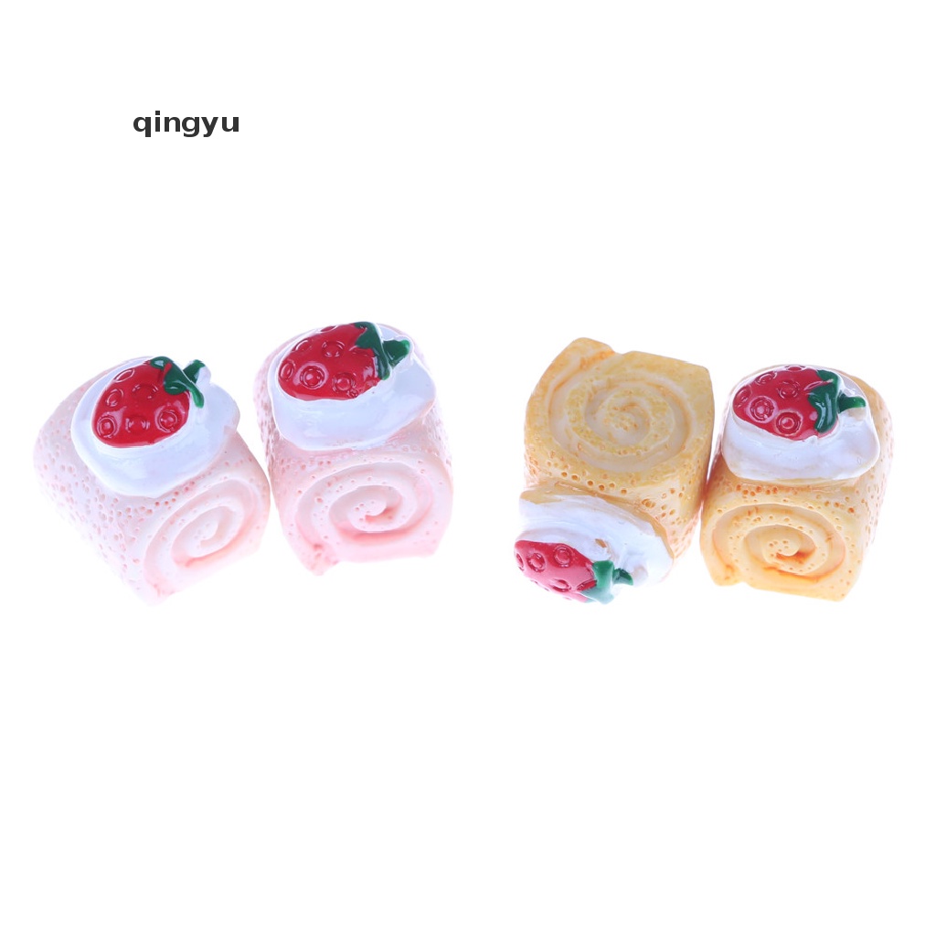 Bộ 5 Mô Hình Bánh Kem Dâu Bằng Nhựa Resin Trang Trí Điện Thoại Thu Nhỏ DIY