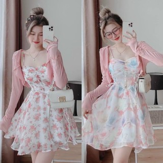 Set váy 2s voan hoa họa tiết kèm khoác xinh (Freesize dưới 52kg - Đẹp mê ly💥)
