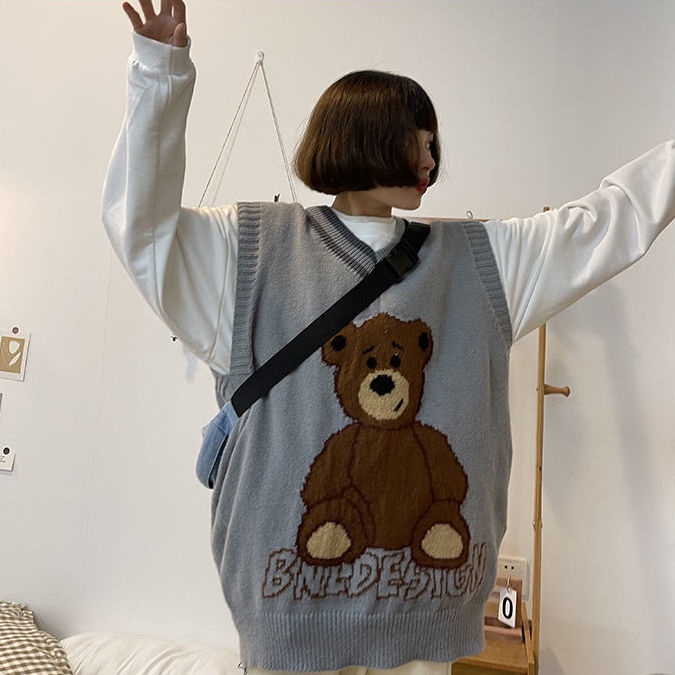 Áo Len Không Tay Cổ Chữ V Thiết Kế Mới Thời Trang Mùa Thu Đông Theo Phong Cách Nhật Bản Cho Nữ