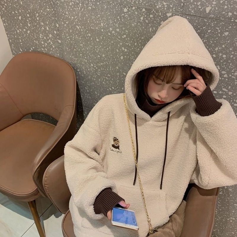 Áo Sweater Lông Cừu Dày Dặn Chui Đầu Dáng Rộng Thời Trang Thu Đông