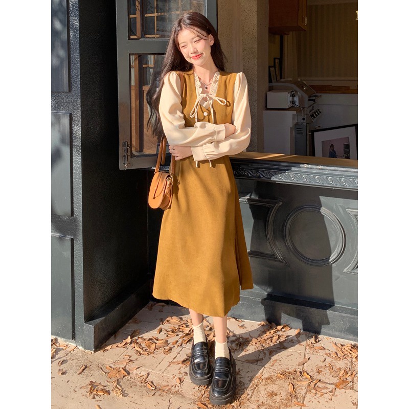 Đầm Đế Vừa Ghép Nối Viền Nấm Giả Hai Mảnh Mùa Thu Đông Phong Cách Mới Cho Nữ @