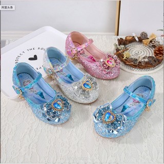 Giày Elsa Bé Gái Cao Gót Nơ Tim Đính Kim Sa Lấp Lánh Cho Bé Từ 3 Tuổi - 10 Tuổi