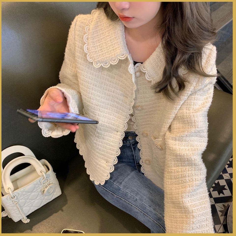 áo dạ tweed áo khoát nữ áo ấm nữ Áo Khoác Dáng Ngắn Cổ Búp Bê Thời Trang Mùa Thu Hàn Quốc 2021 Cho Nữ