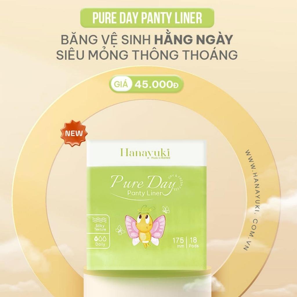 Băng Vệ Sinh Hằng Ngày Pure Day Panty Liner Siêu Mỏng Thông Thoáng Gói 18 Miếng Không Cánh Hanayuki Chính Hãng