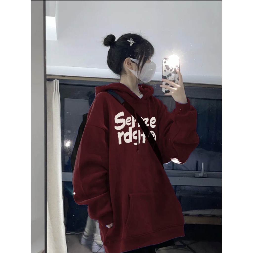 Áo hoodie SELV MŨ 2 LỚP Chất liệu nỉ bôngform thụng nam nữ kiểu dáng unisexcó túi bụng và dây rút mũ mùa đông