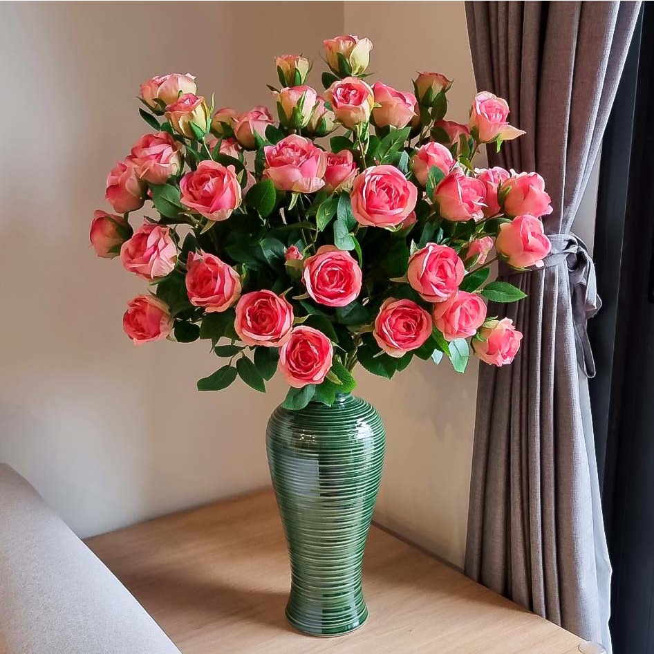 Bình gốm sứ Bát Tràng cao cấp  trang trí ngày Tết - Lọ hoa decor cắm đào, tuyết mai, đào đông đỏ, cành lựu đẹp