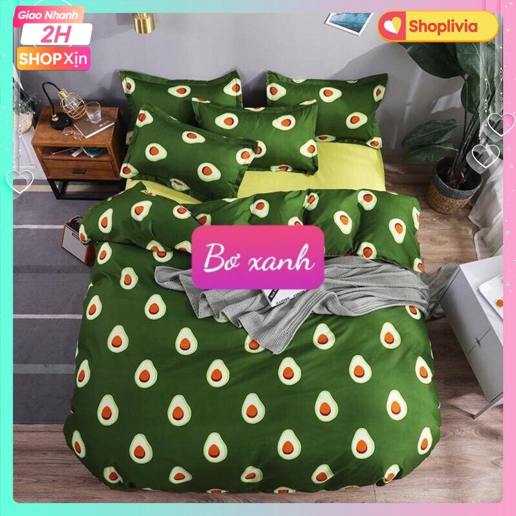 Bộ Ga Gối Poly 1m8x2m,gồm 1 ga 2 vỏ gối nằm,mẫu mới nhất, MẪU BƠ XANH