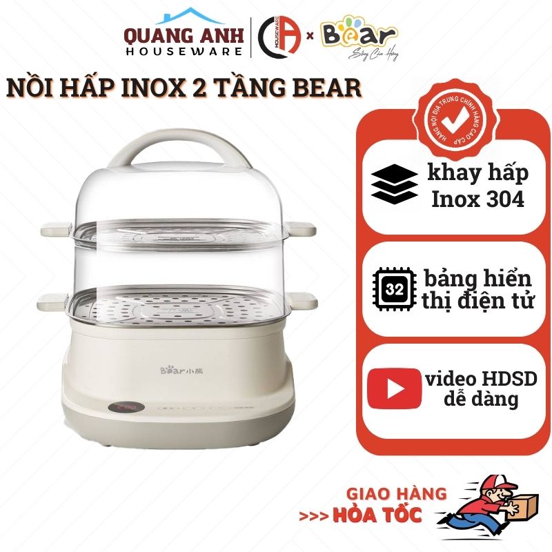 Nồi Hấp Điện 2 Tầng BEAR Khay Hấp Inox 304 Siêu Bền Với 6 Chế Độ Hấp An Toàn Cho Sức Khỏe
