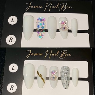 Nailbox thiết kế mẫu trắng charm gấu
