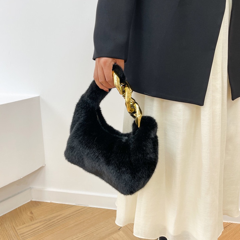 Túi xách lông nhung IELGY màu trơn dây xích thời trang cho nữ