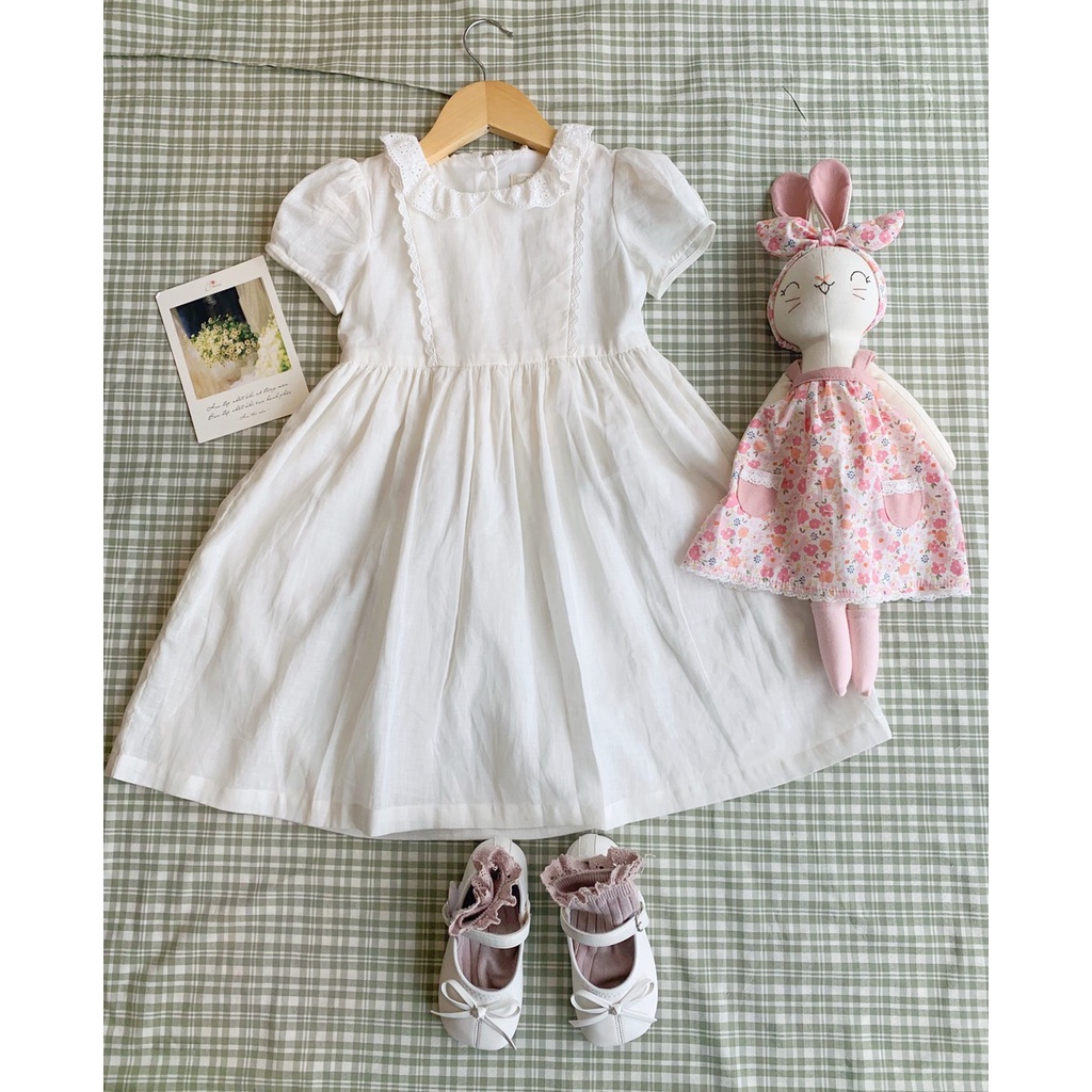 Đầm linen trắng phối ren/ Đầm linen vintage/ Đầm thiết kế cho bé/ The little Heidi/ Thời trang cao cấp cho bé
