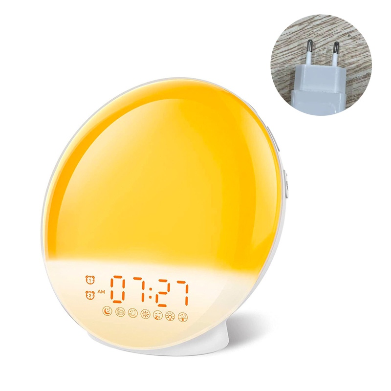 Wu Đồng Hồ Báo Thức Tự Nhiên Ánh Sáng Mặt Trời Mọc Kép Báo Thức FM Radio Snooze Functio
