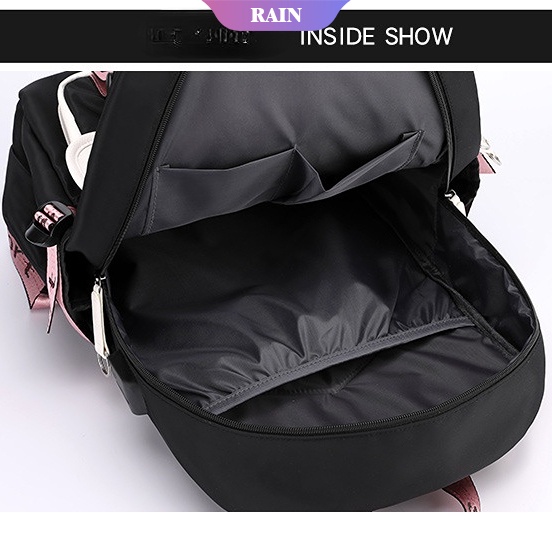 Balo Đi Học / Du Lịch / Đựng Laptop Sức Chứa Lớn Họa Tiết Hoạt Hình Sanrio Kuromi Có Cổng Sạc USB [RAIN]