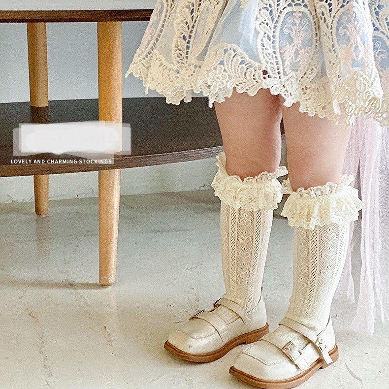 Tất dài đến đầu gối cho bé phong cách tiểu thư điệu đà đính nơ chất cotton cho bé từ 2-8 tuổi