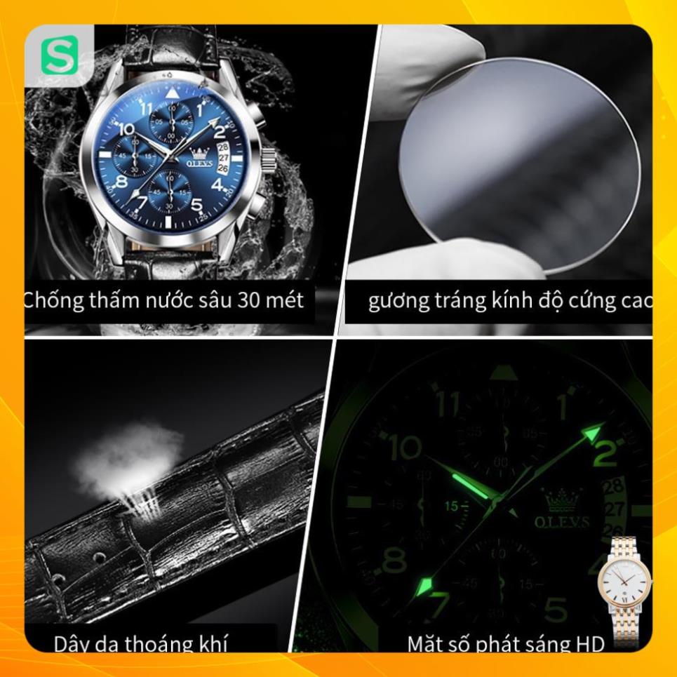 Đồng hồ nam chính hãng OLEVS 2878 dây da bò  Chống thấm nước sâu  hiệu ứng phát sáng