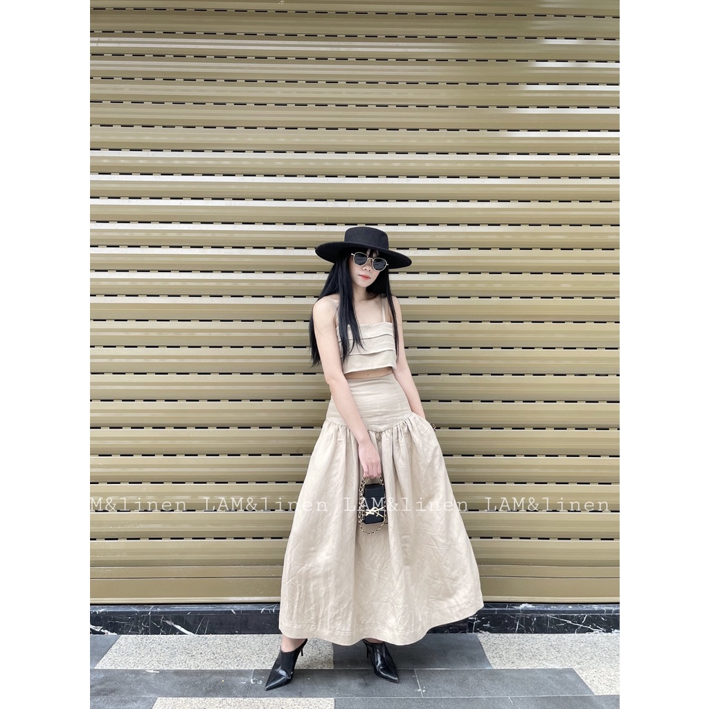 Chân váy xoè trendy có túi, tôn dáng Linen cao cấp